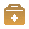 A yellow and green pixel art icon of an emergency kit.